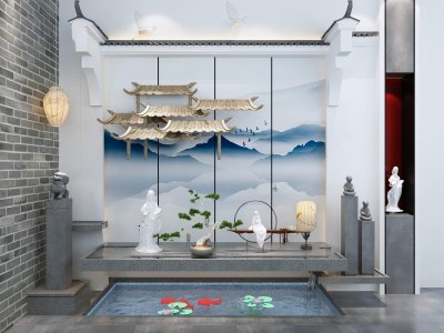 新中式假山水景3D模型下载